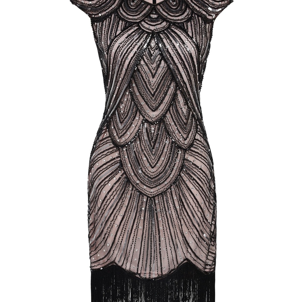 Chic Black and Silver Beaded Mini Dress